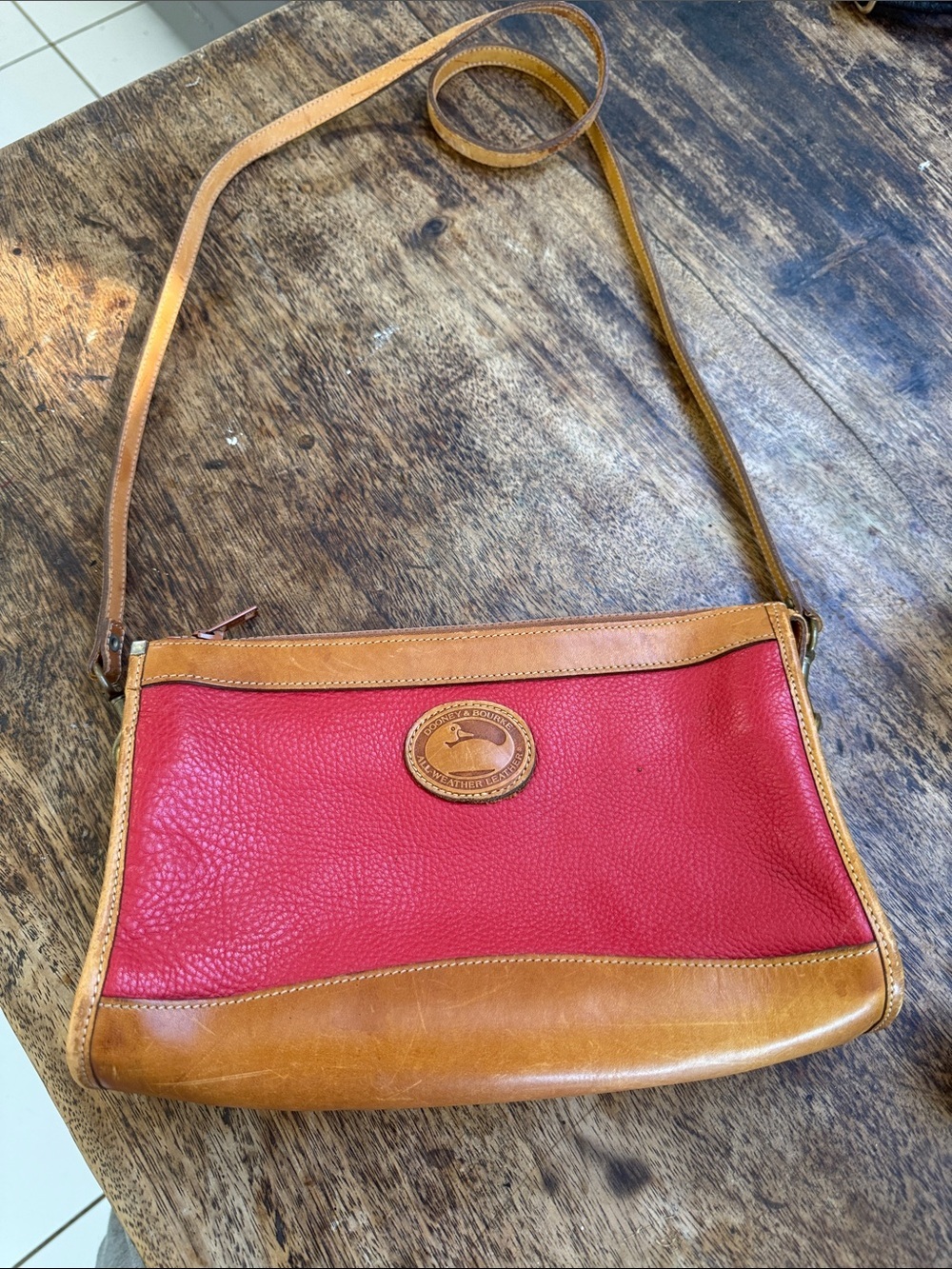 Vintage Dooney & Bourke Red All-Weather Leather Crossbody Shoulder Bag USA